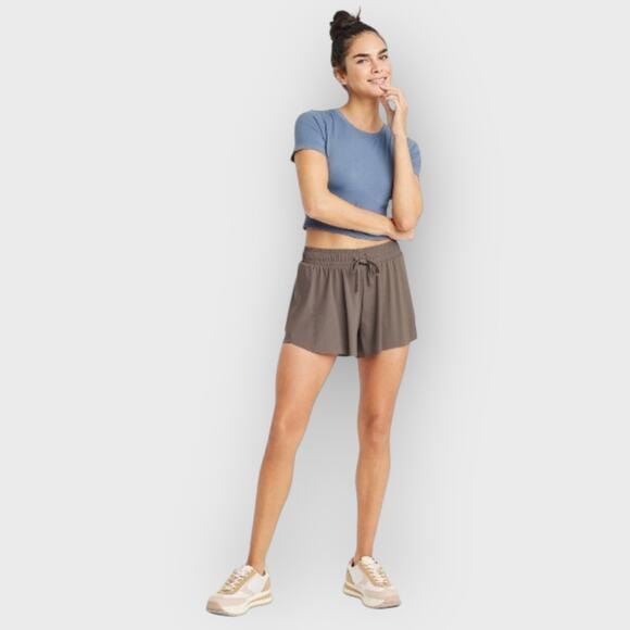 JoyLab Double Layer Run Skort Large Taupe Flowy Mid Rise Stretch Athletic Shorts - Picture 5 of 8
